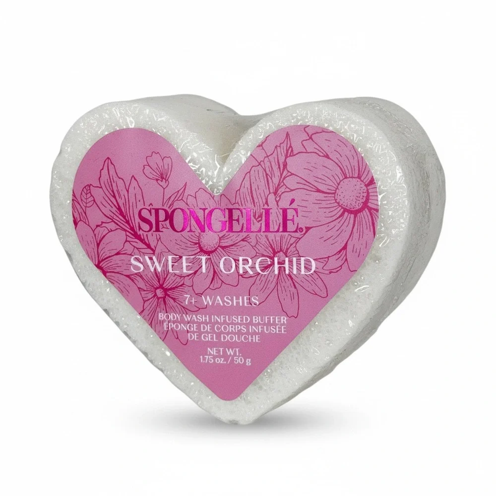 SPONGELLE Body Wash Buffer Bath Sponge Gift Heart Sweet Orchid Multi Use NWT